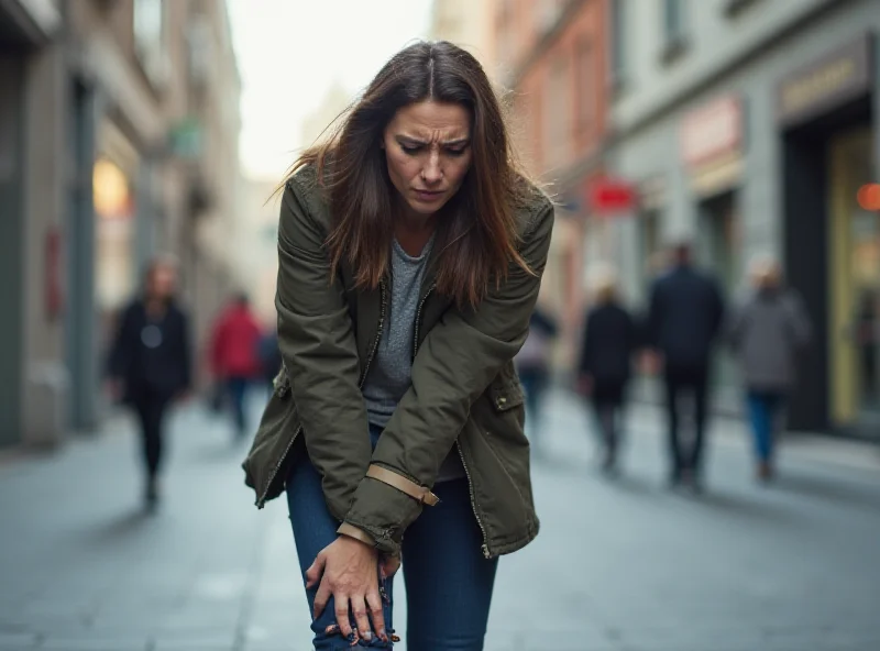 A person experiencing knee pain while walking.