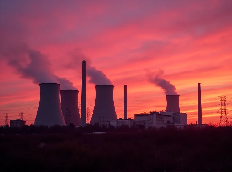 A modern nuclear power plant at dusk, symbolizing Vistra's investment in nuclear energy and its role in AI-driven power solutions.