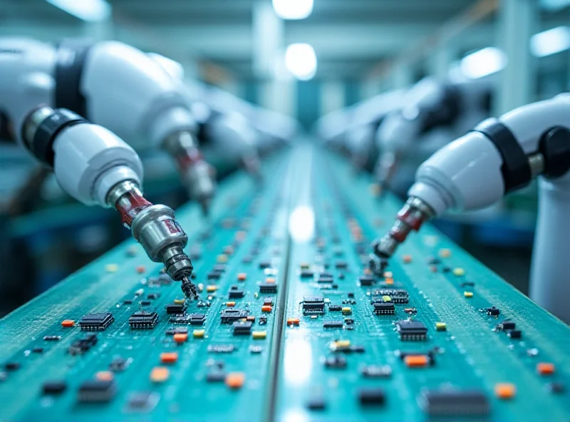 A robotic arm assembling parts in a factory.