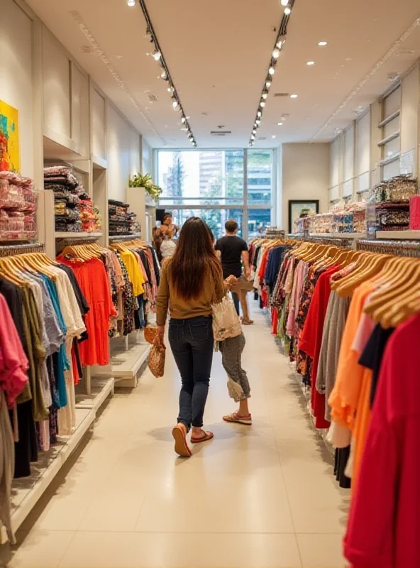 A person shopping in a modern and well-lit Gap store, browsing through a rack of clothes.