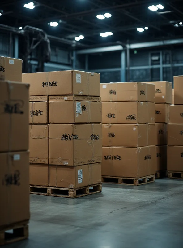 A stack of boxes labeled 'PPE' in a warehouse setting.