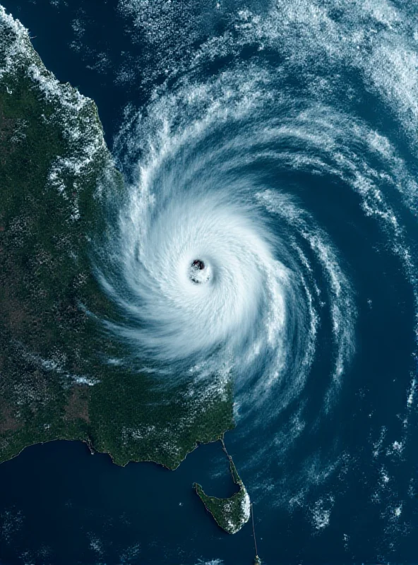 Satellite image of Cyclone Alfred approaching the coast of Queensland, Australia.