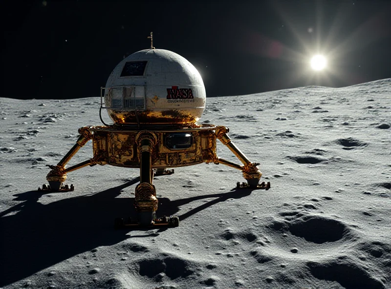 Illustration of the Athena robotic probe landing on the moon near the South Pole.