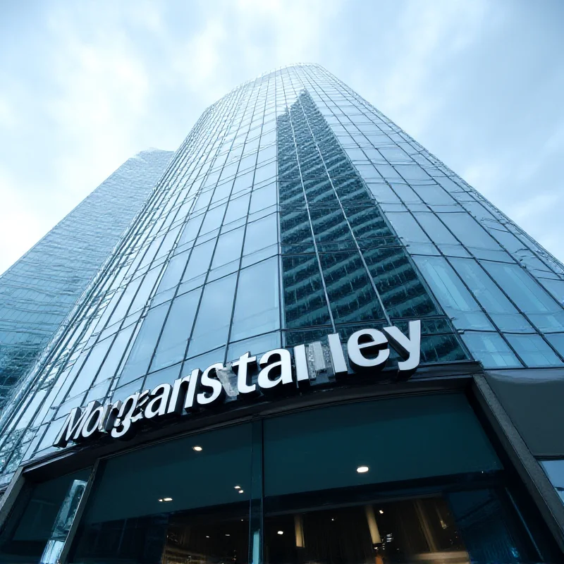 A modern office building with the Morgan Stanley logo prominently displayed at the entrance.