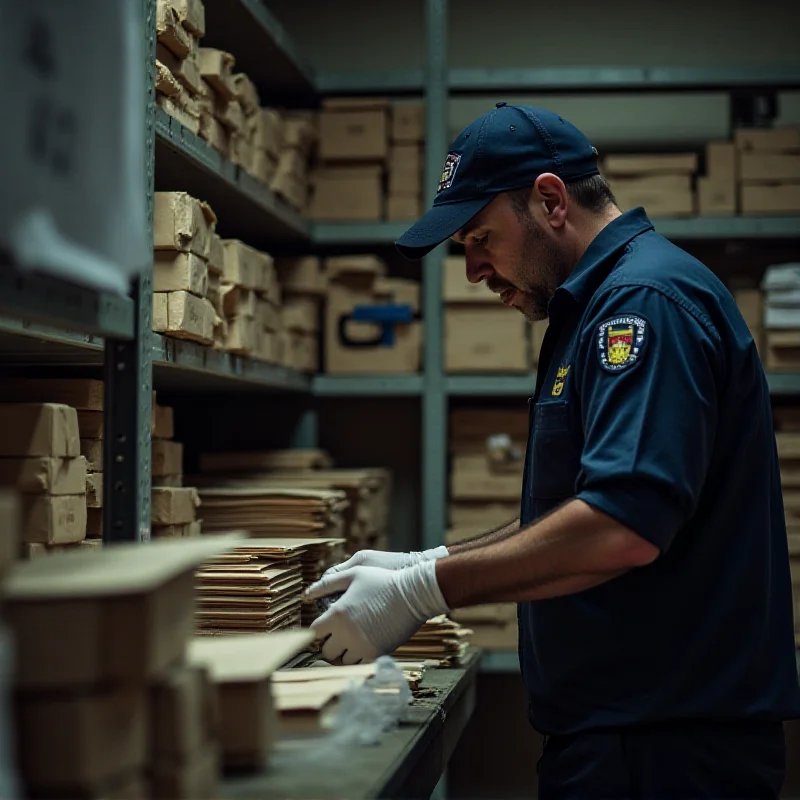 A postal worker in Anderlecht sorting mail, unaware of being watched.