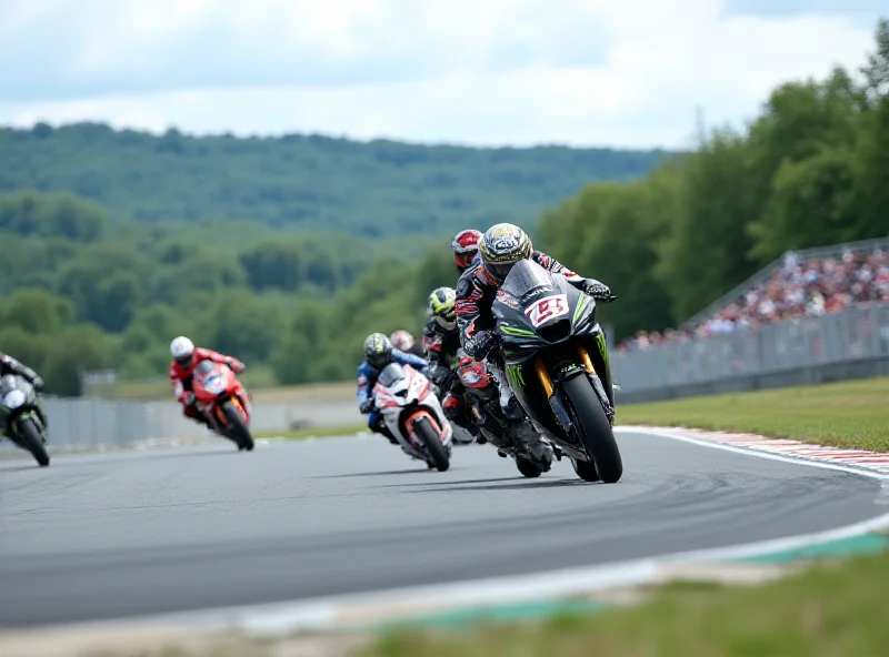 Motorcycle racing on a track in Brno, Czech Republic.