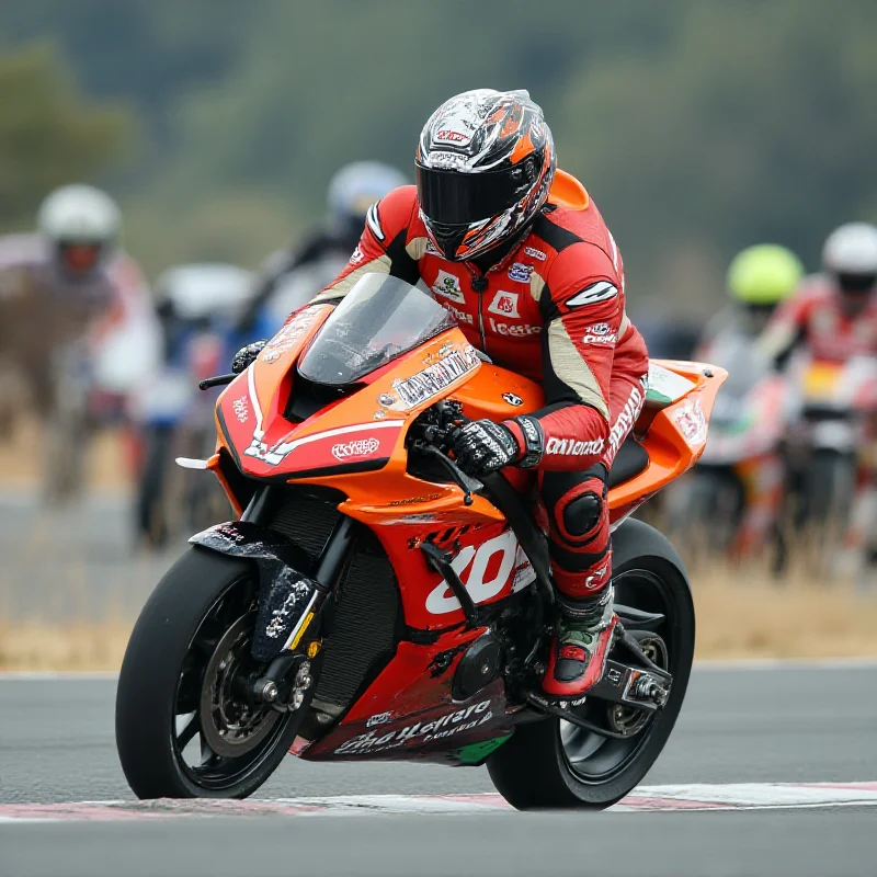 Marco Bezzecchi leaning into a turn on an Aprilia motorcycle.