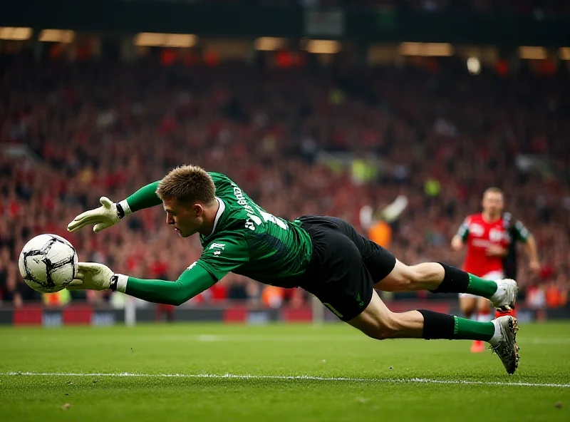 A goalkeeper diving to save a shot during a football match.