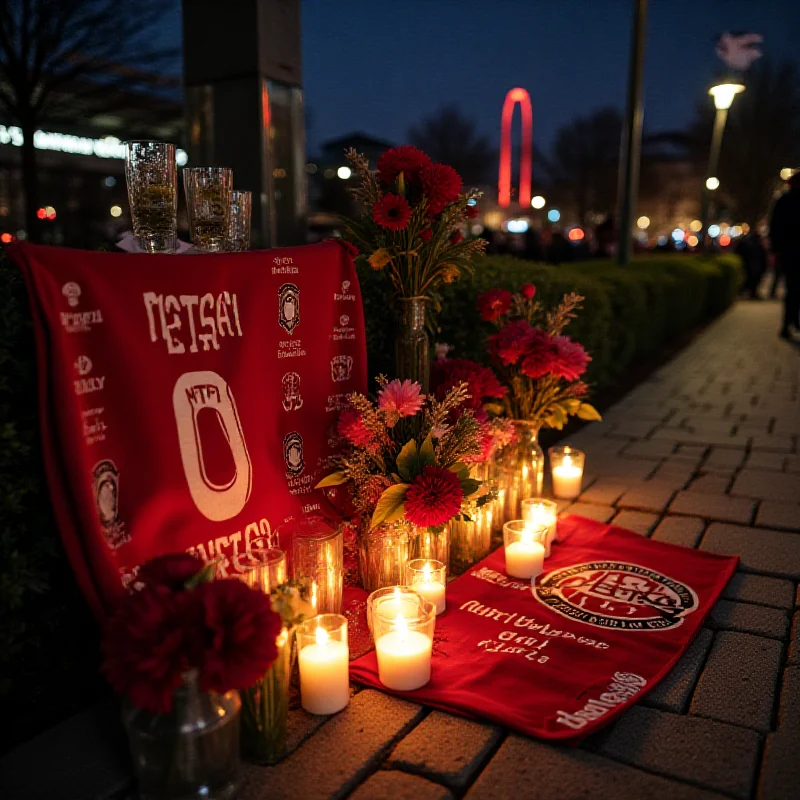 A memorial with Rangers scarves and flowers in Istanbul.