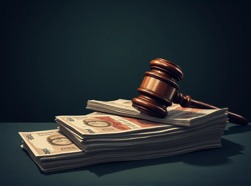 Illustration of a stack of money with a gavel resting on top, symbolizing misuse of public funds.