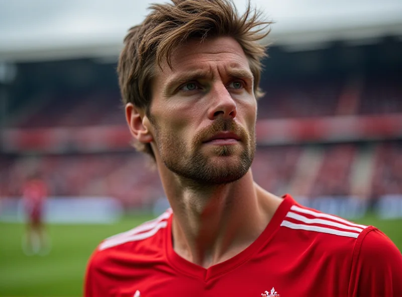 Thomas Müller in FC Bayern jersey, looking thoughtful.