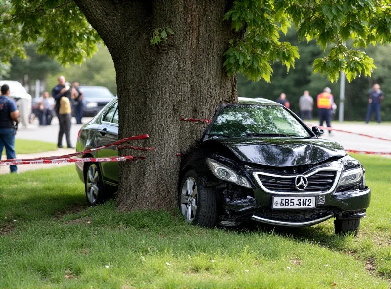 Wrecked car against a tree after an accident