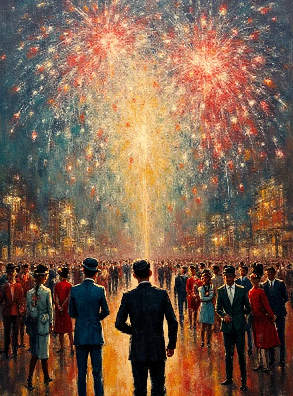 A close-up of 'The Chinese Fireworks' painting by Max Beckmann, showcasing vibrant colors and abstract figures depicting a festive scene with fireworks in the background. The artwork is in a museum setting, well-lit and framed.