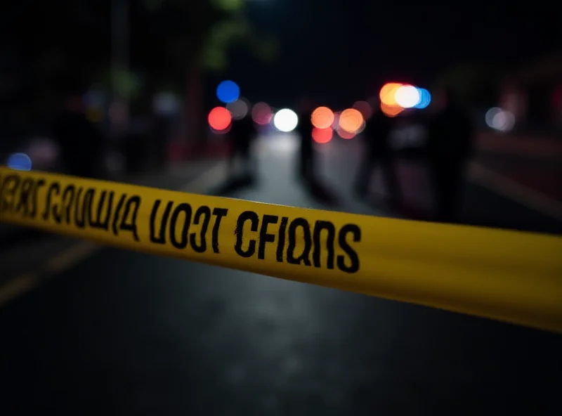 Police tape at a crime scene, with blurred background and focus on the yellow tape