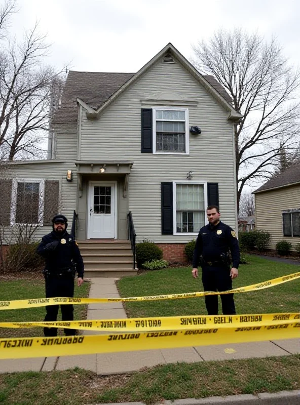 Exterior of a family home with police tape around it.