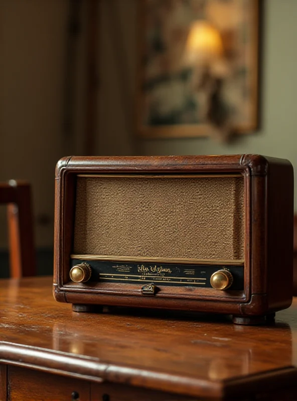 Vintage radio on a wooden table