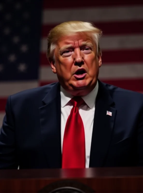 Donald Trump speaking at a podium, with a determined expression.