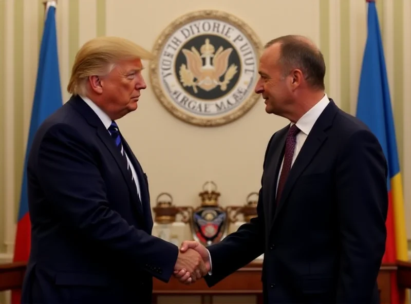 Donald Trump and Volodymyr Zelensky shaking hands.