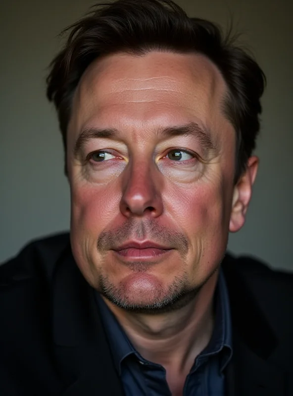 Close-up portrait of Elon Musk looking thoughtful