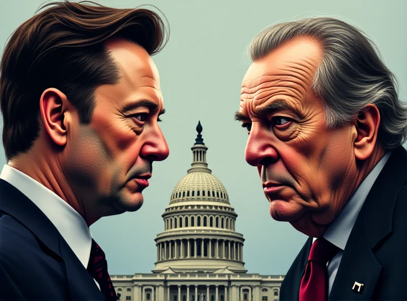 A digital illustration depicting Elon Musk and George Soros facing each other, with the U.S. Capitol building in the background.