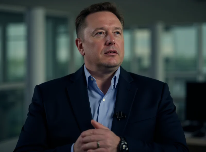 Elon Musk looking serious in a business suit.