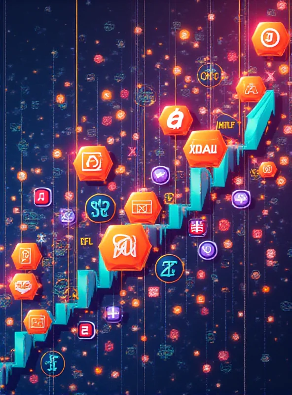 A vibrant and colorful collage of cryptocurrency symbols, including Stellar, Hedera, and Doge Uprising, against a backdrop of rising charts.