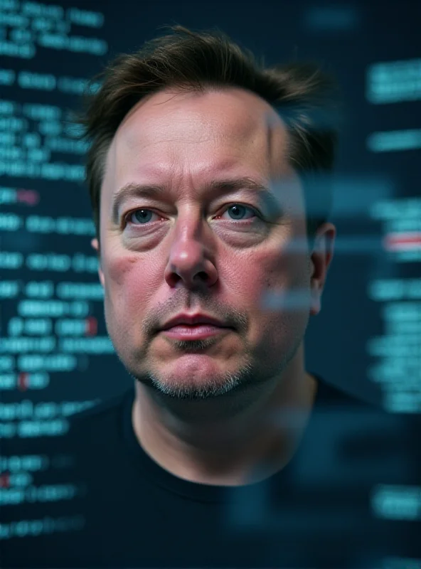 A stylized graphic depicting a deepfake video with Elon Musk's face.