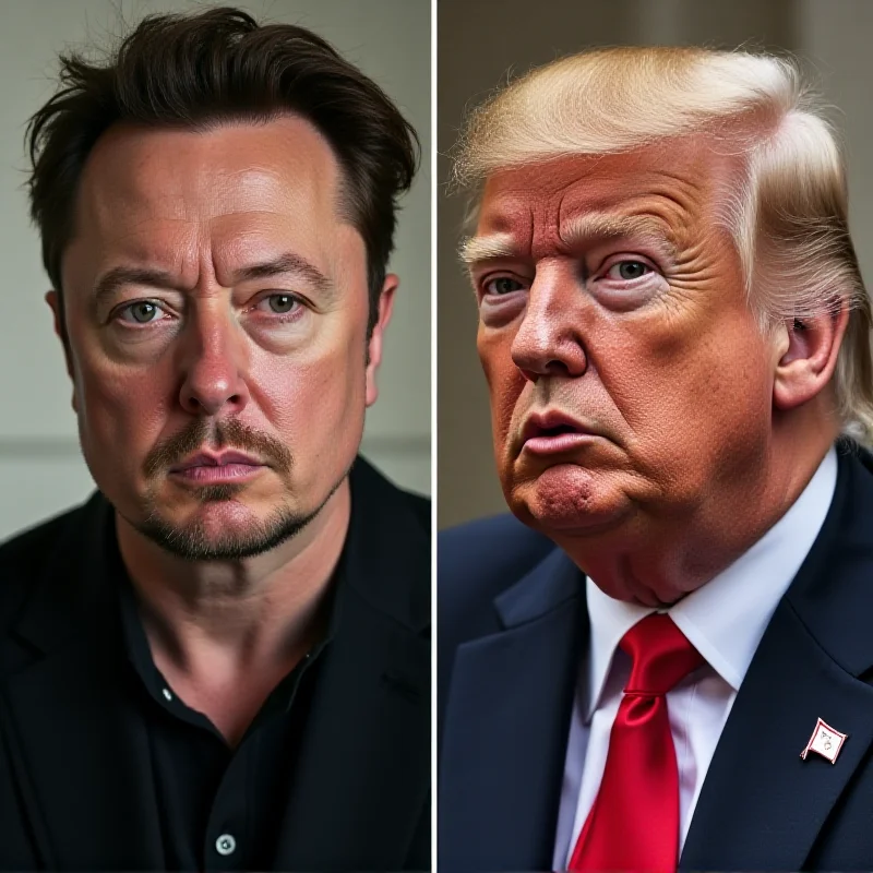 A split image showing Elon Musk on one side and Donald Trump on the other, both looking thoughtful.