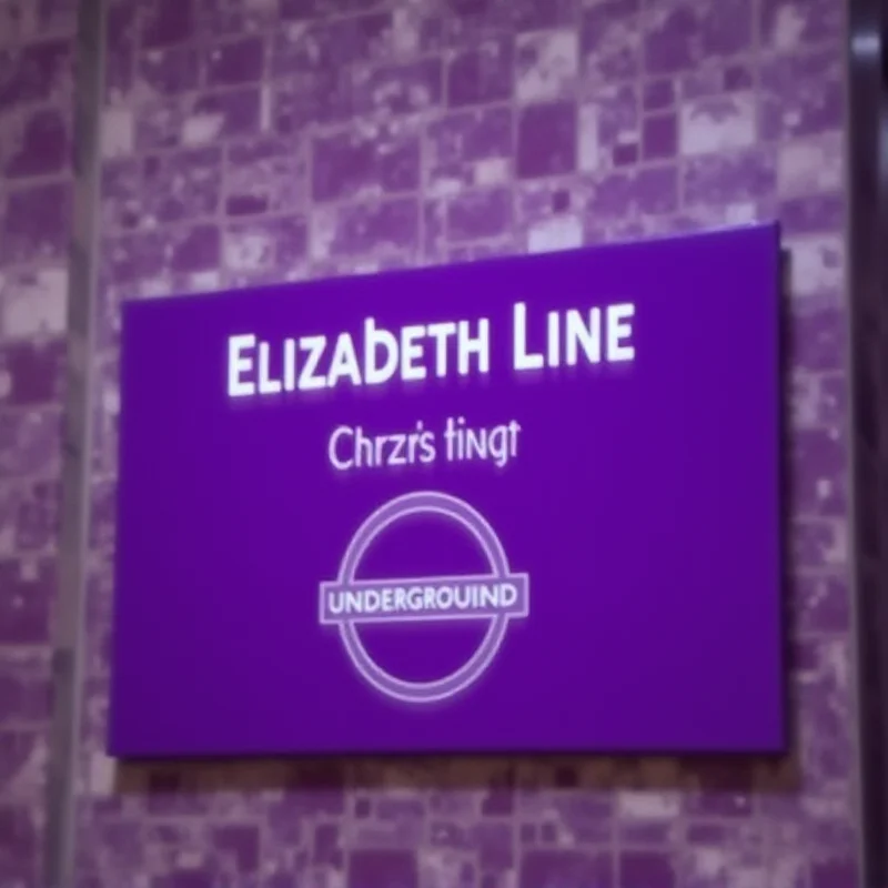 Image of a London Underground sign with the Elizabeth Line purple color