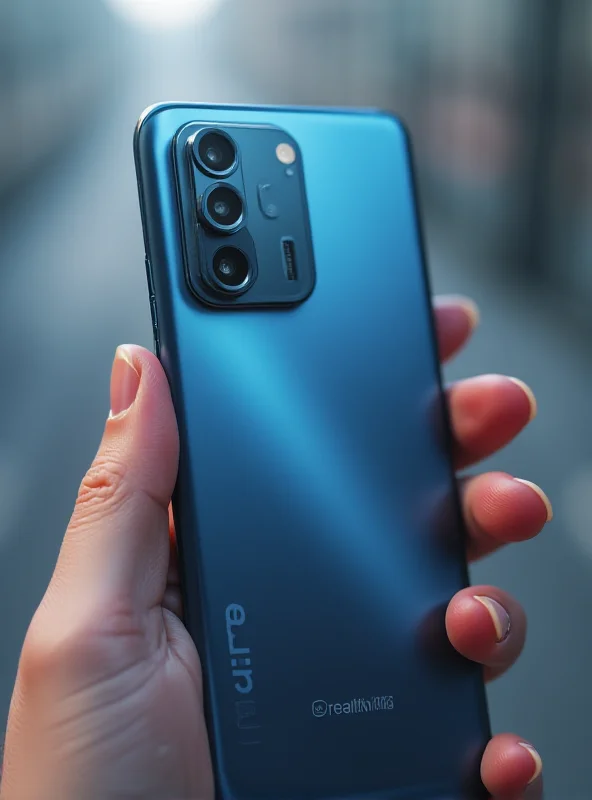 Close-up of the Realme Ultra phone concept with a full-size camera lens.