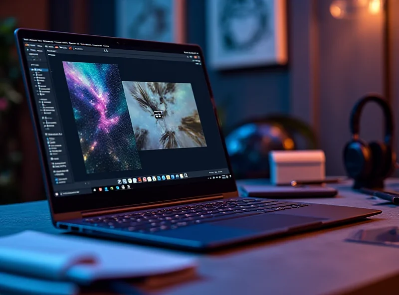 Lenovo Yoga Pro 9i Aura Edition laptop on a desk, screen showing creative software.