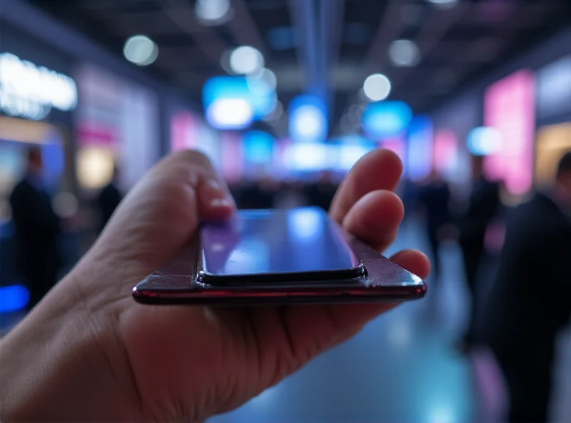 A person holding an ultra-thin smartphone at MWC 2025