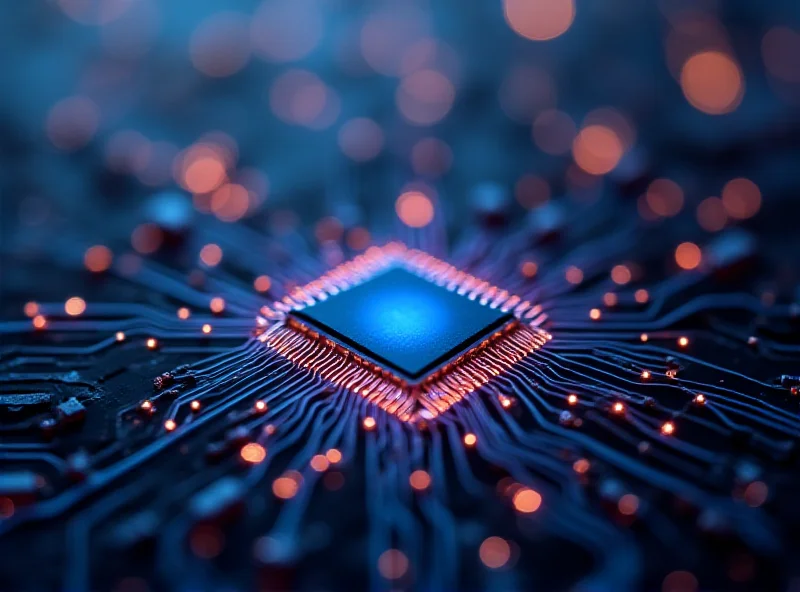 Close-up of a MediaTek modem chip with glowing circuits, highlighting its advanced technology. The background is a blurred cityscape, symbolizing mobile connectivity.