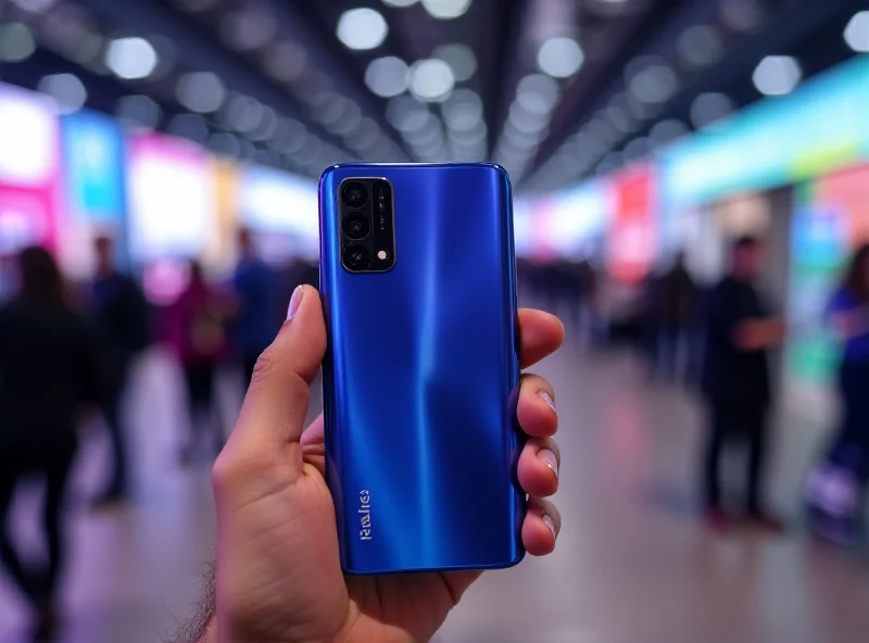 A person holding a Realme 14 smartphone, showing the color-changing back panel.