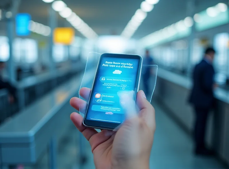 A person using the MyBorderPass app on their phone at an airport gate.