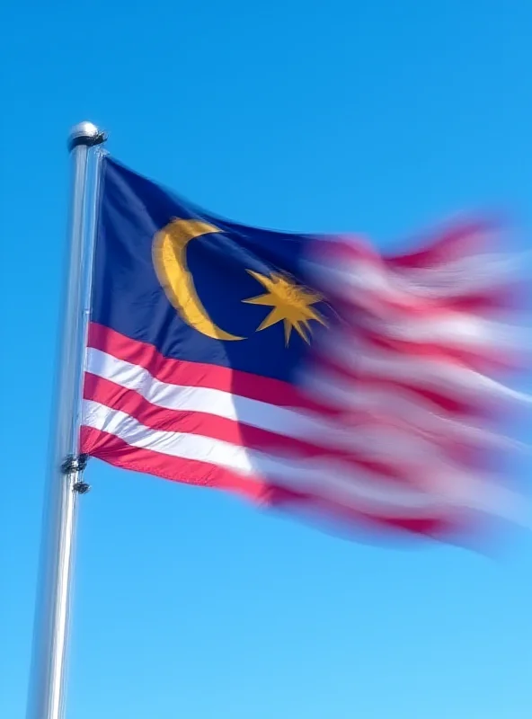 Close up of the Malaysian flag waving in the wind.