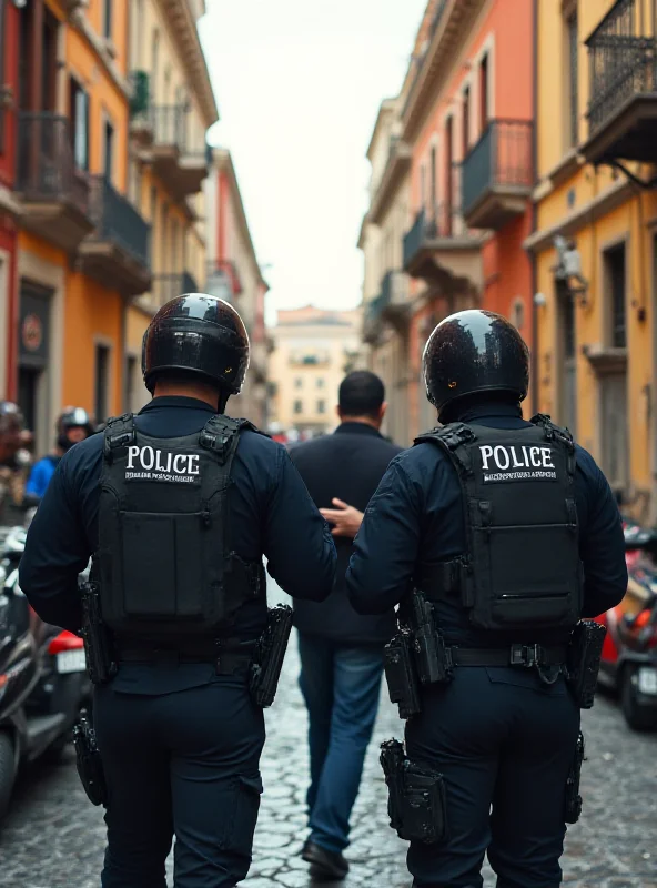 Italian police officers arresting a suspect in Naples.