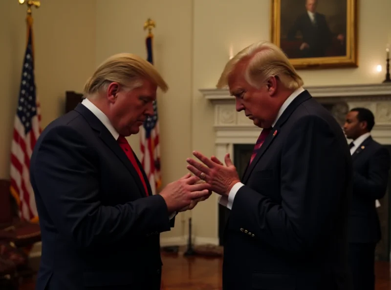 Donald Trump standing with Scott Turner during a prayer.