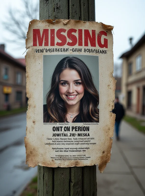 A faded missing person poster featuring a young woman named Jowita Zielińska, with the words 'Missing' prominently displayed.