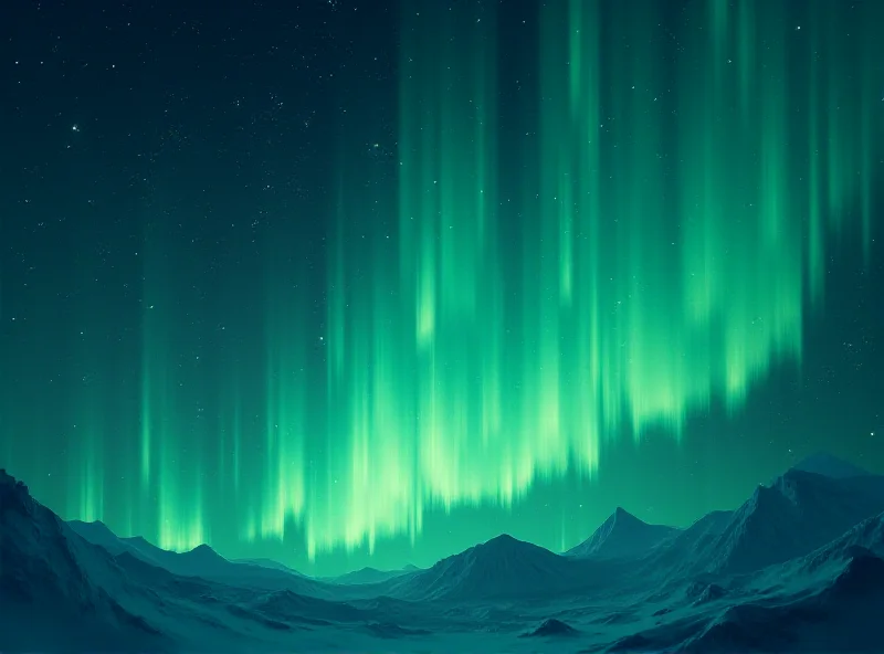 Illustration of the aurora borealis with white streaks weaving through it. The streaks appear alongside the traditional green and red colors, creating a sense of mystery and wonder.