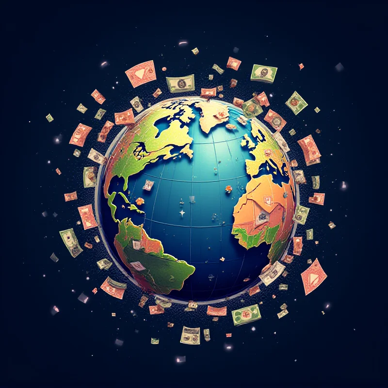 A stylized image depicting a globe with various currencies swirling around it, symbolizing international finance and potential misappropriation of funds.