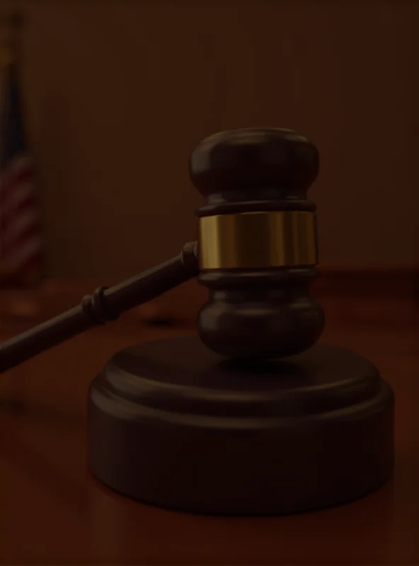 A gavel striking a sound block in a courtroom setting.