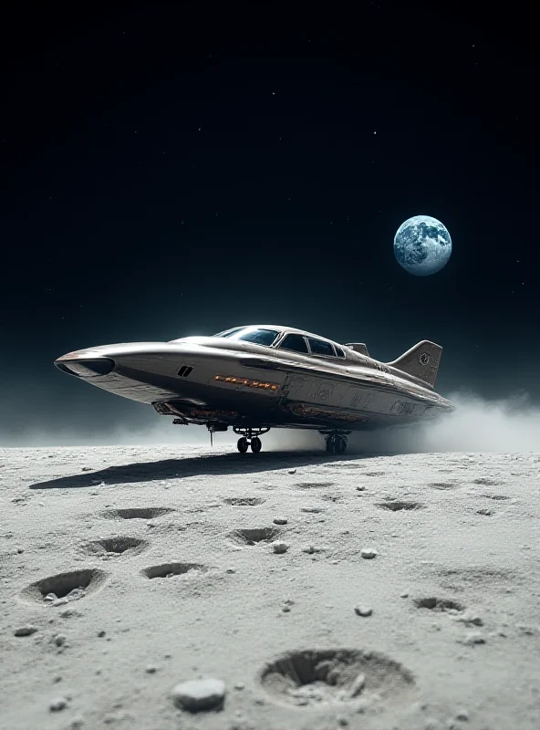 Concept art of a private spaceship landing on the moon, with Earth visible in the background.