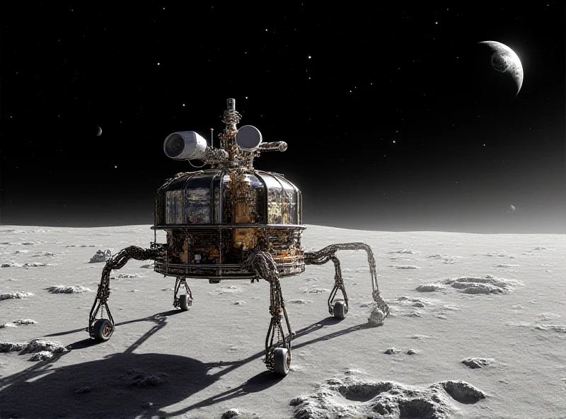 Illustration of the Athena moon lander descending toward the lunar south pole.