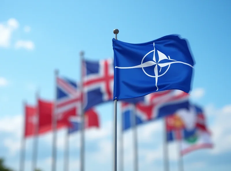 Image of NATO flag flying with allied flags.