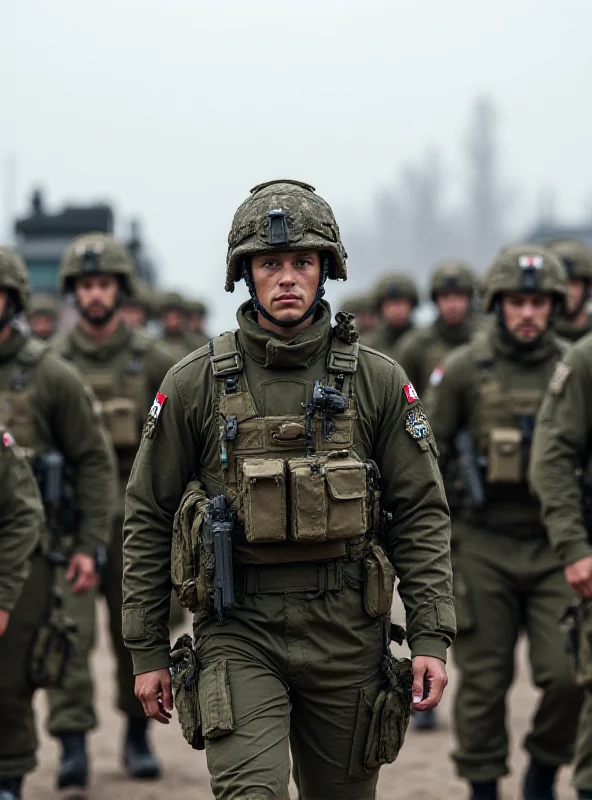 A group of NATO soldiers standing in formation during a military exercise, symbolizing strength and unity.