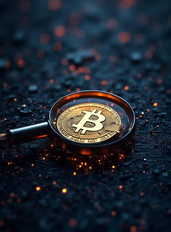 Image of a digital currency with a magnifying glass over it to symbolize investigation