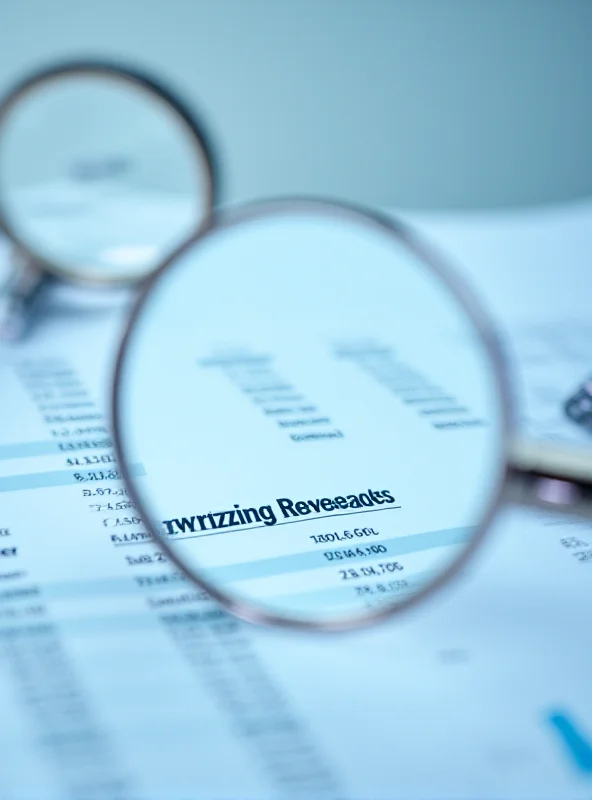 A magnifying glass focusing on a financial statement, highlighting key financial figures.