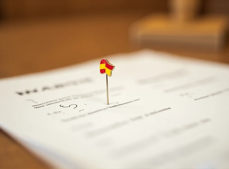 Detailed shot of a contract with a Spanish flag pin on it, representing hidden mortgage fees in Spain.