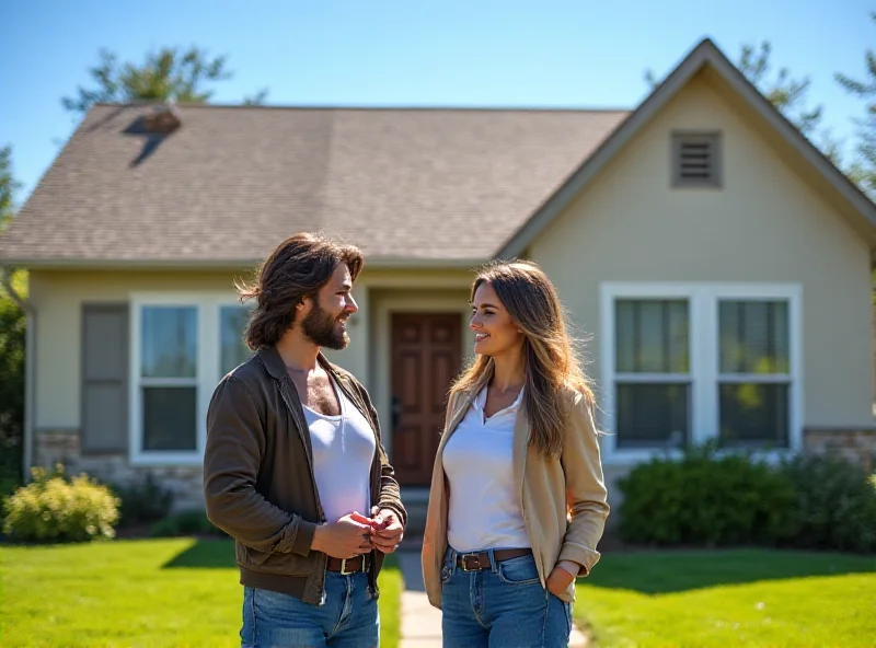 Young couple receiving keys to their new home from a real estate agent.